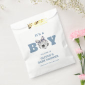 Navy Blue Cute Bow Soccer Boy Baby Shower Welcome Bedankzakje (Gezegeld)