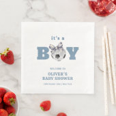 Navy Blue Cute Bow Soccer Boy Baby Shower Welcome Servet (Insitu)