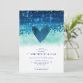 Navy Blue Cute Heart Waterverf Baby Boy Shower Kaart (Staand voorkant)