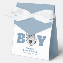 Navy Blue Cute Minimal Bow Soccer Boy Baby Shower Bedankdoosjes