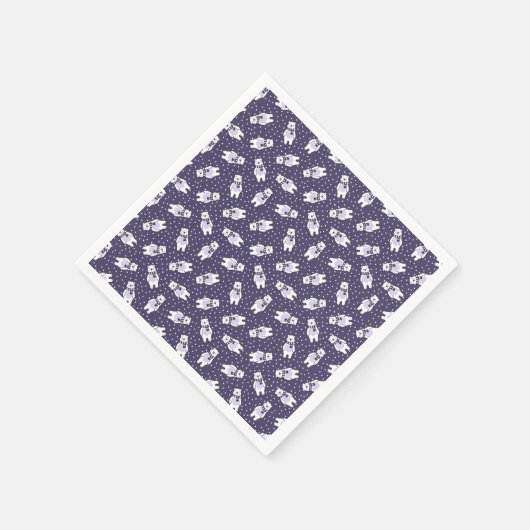 Navy blue cute snow polar bear pattern servet (Hoek)