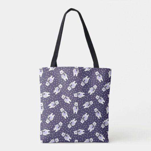 Navy blue cute snow polar bear pattern tote bag (Achterkant)