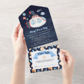 Navy Blue Cute Submarine Nautical Baby shower All In One Uitnodiging (Afscheurbaar)
