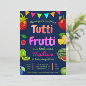 Navy Blue Cute Tutti Frutti Kinderen Birthday Kaart (Staand voorkant)
