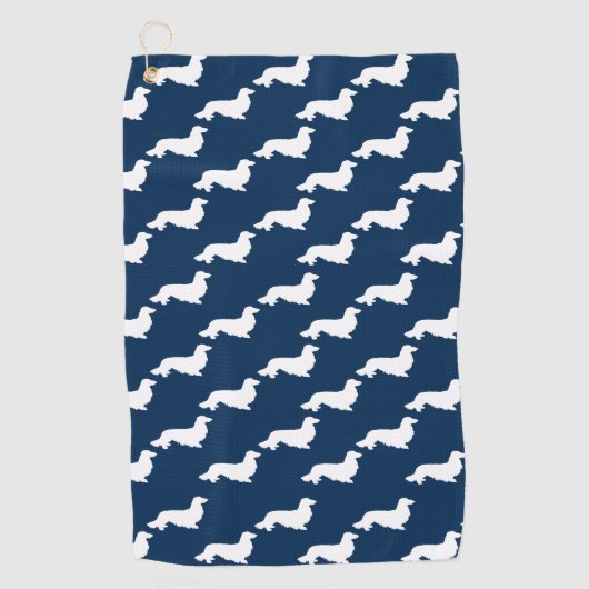 Navy Blue Dachshund Golfer Gift Golf Handdoek (Voorkant)