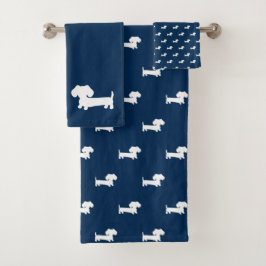 Navy Blue Dachshund uit drie delen, keukenset Bad Handdoek