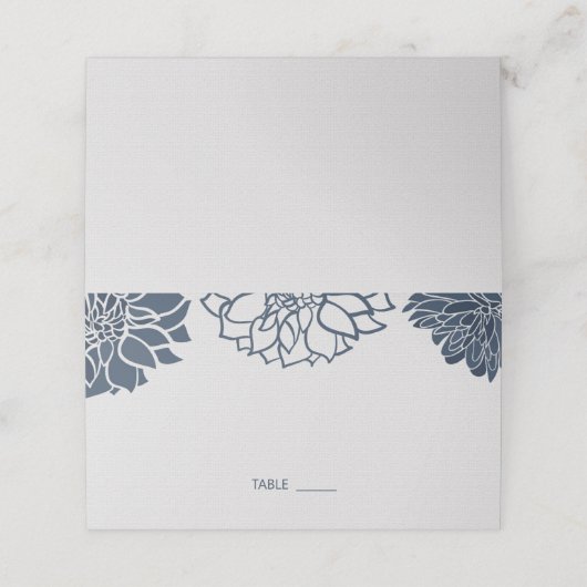 Navy Blue Dahlia Bloemen Huwelijk Plaatskaartje (Buitenkant ongevouwen)
