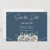 Navy Blue Daisy Bloemenbruiloft Save the Date Kaart (Voorkant)
