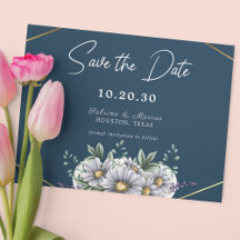 Navy Blue Daisy Bloemenbruiloft Save the Date