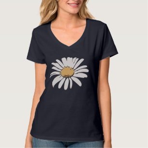 Navy Blue Daisy Floral V-Neck T-Shirt