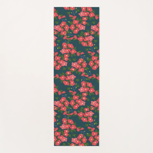 Navy Blue Daisy Flower Meadow Yogamat (Voorkant)