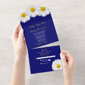 Navy Blue Daisy Trouw Uitnodiging met RSVP (Afscheurbaar)