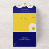 Navy Blue Daisy Wedding RSVP in één uitnodiging (Buitenkant)