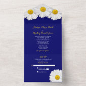 Navy Blue Daisy Wedding RSVP in één uitnodiging (Binnen)
