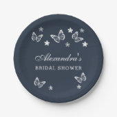 Navy Blue Daisy White Butterfly Vrijgezellenfeest Papieren Bordje (Voorkant)