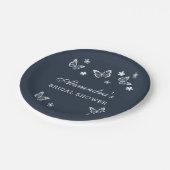 Navy Blue Daisy White Butterfly Vrijgezellenfeest Papieren Bordje (Gekanteld)
