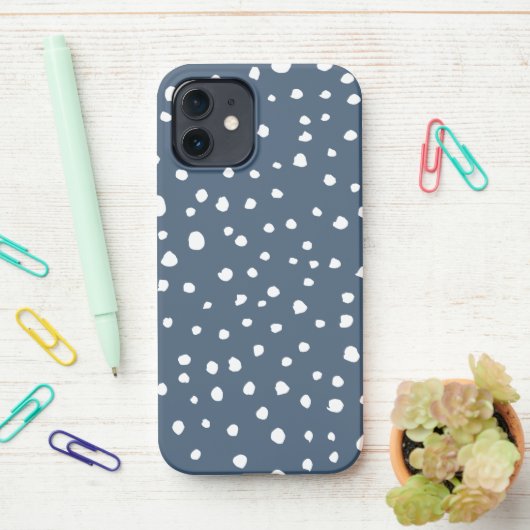 Navy Blue Dalmatian Spots, Dalmatiaanse Stippen, g iPhone Hoesje (Op bureau)