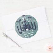 Navy Blue Damask  Birds Chandelier Ronde Sticker (Envelop)