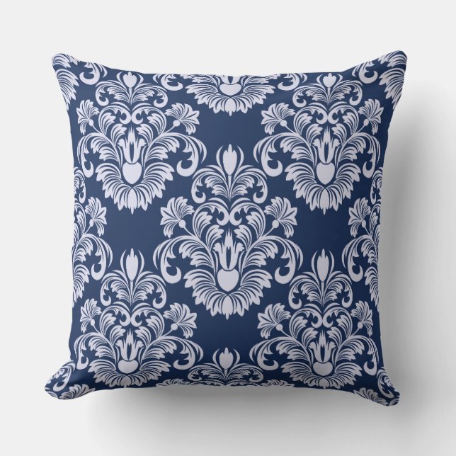 Navy Blue Damask Decorative Pillow Kussen (Voorkant)