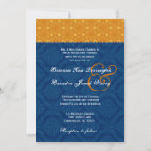 Navy Blue Damask en Gold Stars Wedding S200 Kaart (Voorkant)