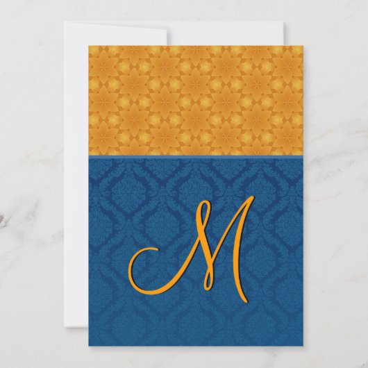 Navy Blue Damask en Gold Stars Wedding S200 Kaart (Achterkant)