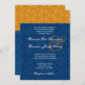 Navy Blue Damask en Gold Stars Wedding S200 Kaart (Voorkant / Achterkant)