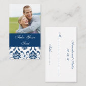 Navy Blue Damask Foto Wedding Place Card Plaatskaartje (Voorkant / Achterkant)