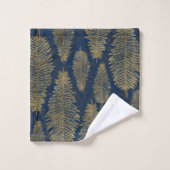 Navy Blue Damask & Gold Fern Leaf Pattern Bad Handdoek (Wasdoekje)