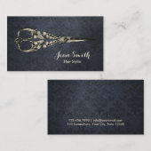  Navy Blue Damask Hairdresser Hair Stylist Visitekaartje (Voorkant / Achterkant)