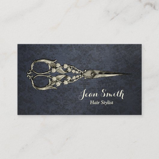  Navy Blue Damask Hairdresser Hair Stylist Visitekaartje (Voorkant)