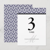 Navy Blue Damask Monogram Tafelnummer Kaart (Voorkant / Achterkant)