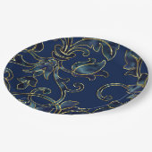 Navy Blue Damask Pattern over uw keuze van kleur Papieren Bordje (Gekanteld)
