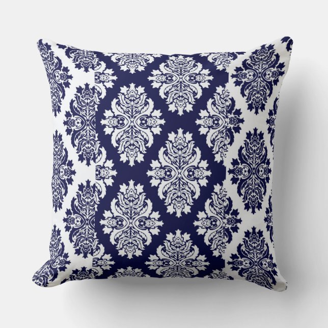Navy Blue Damask Reversible Pillow. Kussen (Voorkant)