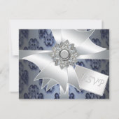 Navy Blue Damask RSVP-kaart RSVP Kaartje (Voorkant)
