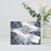 Navy Blue Damask RSVP-kaart RSVP Kaartje (Staand voorkant)