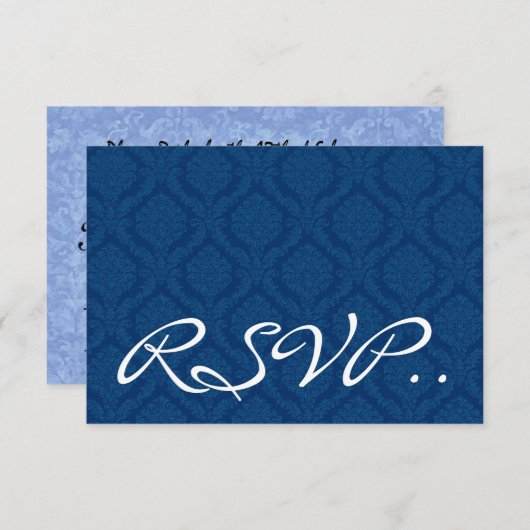 Navy Blue Damask RSVP Wedding Response Card Small (Voorkant / Achterkant)