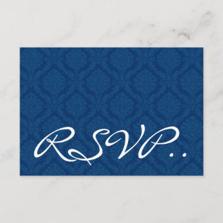 Navy Blue Damask RSVP Wedding Response Card Small Kaartje