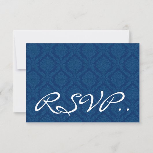Navy Blue Damask RSVP Wedding Response Card Small Kaartje (Voorkant)