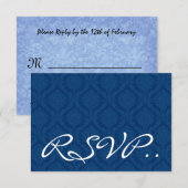 Navy Blue Damask RSVP Wedding Response Card Small Kaartje (Voorkant / Achterkant)