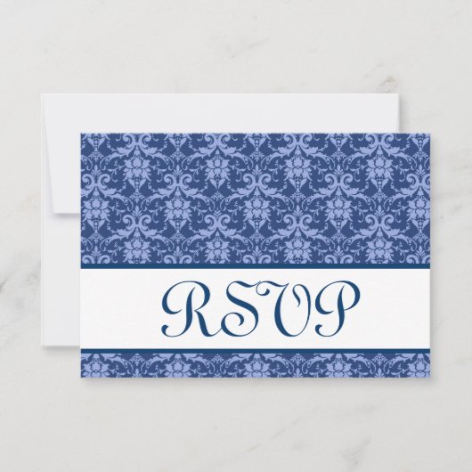 Navy Blue Damask RSVP Wedding Response Kaartje (Voorkant)