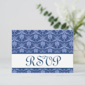 Navy Blue Damask RSVP Wedding Response Kaartje (Staand voorkant)