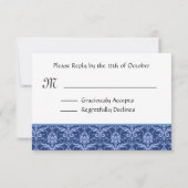 Navy Blue Damask RSVP Wedding Response Kaartje (Achterkant)