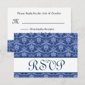 Navy Blue Damask RSVP Wedding Response Kaartje (Voorkant / Achterkant)