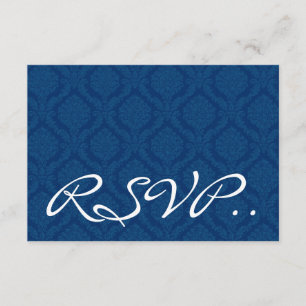 Navy Blue Damask Small RSVP Wedding Response Card