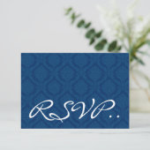 Navy Blue Damask Small RSVP Wedding Response Card Kaartje (Staand voorkant)