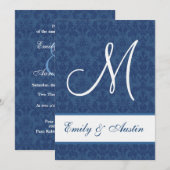 Navy Blue Damask Square Wedding A450 Kaart (Voorkant / Achterkant)