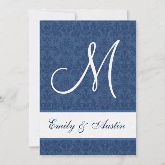 Navy Blue Damask Square Wedding A450 Kaart (Voorkant)