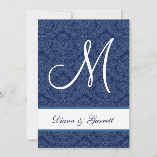 Navy Blue Damask Wedding A452D Kaart (Voorkant)