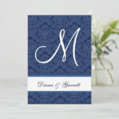 Navy Blue Damask Wedding A452D Kaart (Staand voorkant)