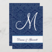 Navy Blue Damask Wedding A452D Kaart (Voorkant / Achterkant)